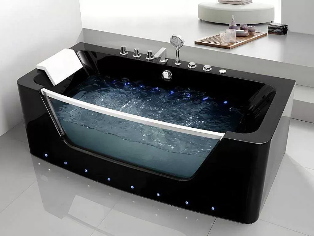 Promoções Casa De Banho & Bem-Estar*Shower & Design Banheira De Hidromassagem De Vidro Com Leds Dyona - 1 Péssoa - 260L - 170X85X58 Cm - Preto