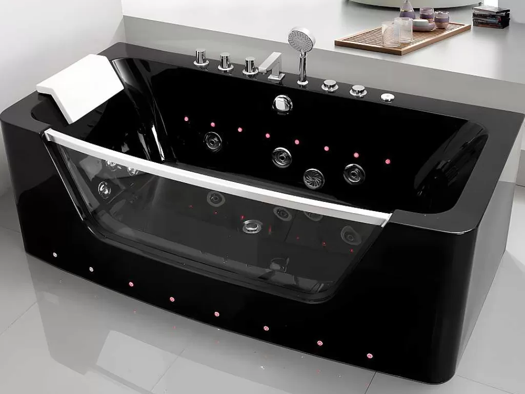 Promoções Casa De Banho & Bem-Estar*Shower & Design Banheira De Hidromassagem De Vidro Com Leds Dyona - 1 Péssoa - 260L - 170X85X58 Cm - Preto