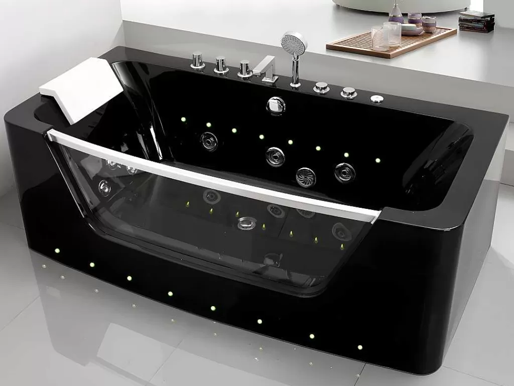 Promoções Casa De Banho & Bem-Estar*Shower & Design Banheira De Hidromassagem De Vidro Com Leds Dyona - 1 Péssoa - 260L - 170X85X58 Cm - Preto