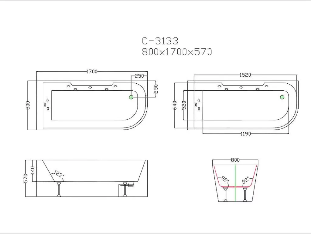 Banheira De Hidromassagem*Shower & Design Banheira De Hidromassagem Envidracada Aria Preta - 1 Lugar - 263L - 80*170*57 Cm
