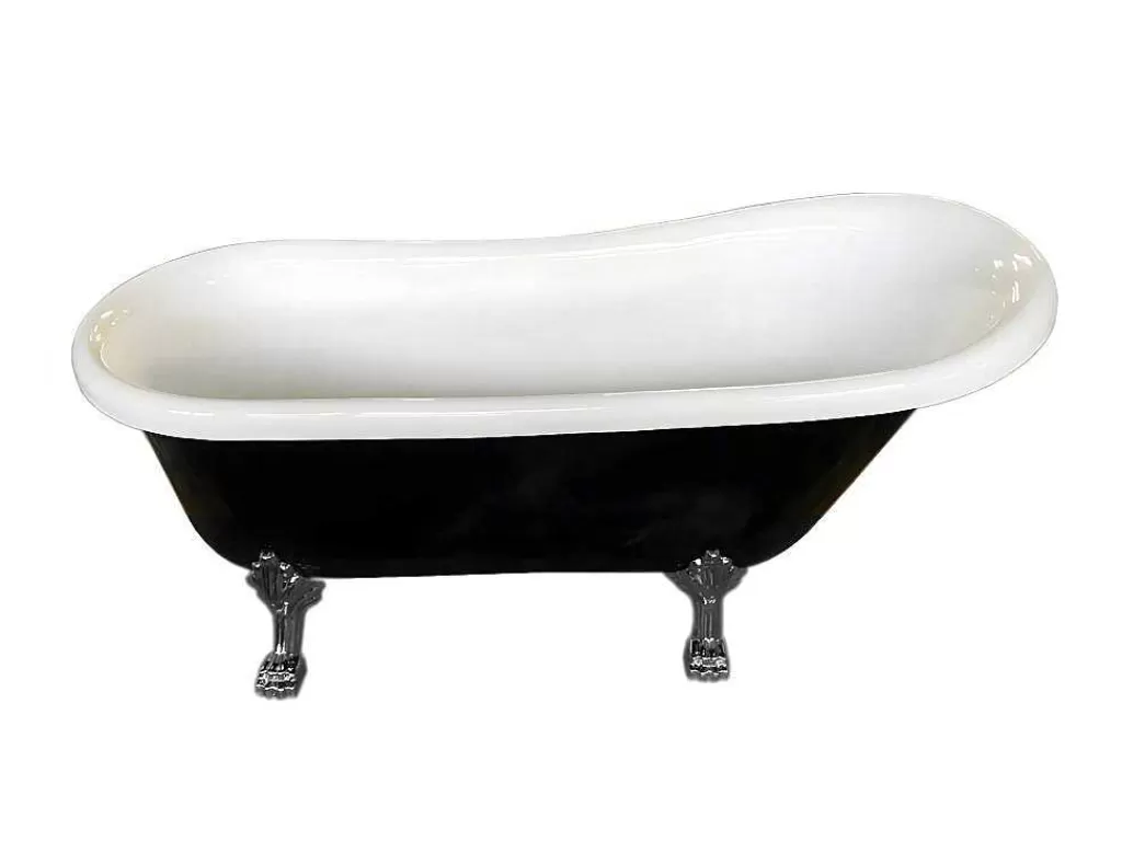 Banheira Com Pés*ELITESHOPPING Banheira De Ilha Retro 170 X 80 Cm Preta Com Pés Prateados Marigold Noir