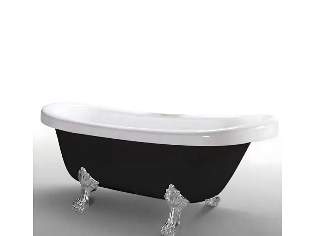 Banheira Com Pés*ELITESHOPPING Banheira De Ilha Retro 170 X 80 Cm Preta Com Pés Prateados Marigold Noir