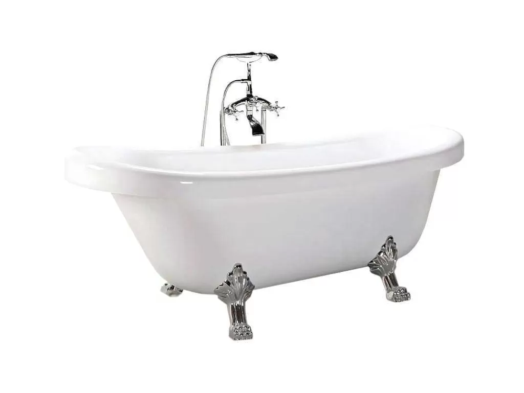 Banheira Com Pés*ELITESHOPPING Banheira De Ilha Vintage 170 X 80 Cm Com Pés Prateados E Torneira - Marigold
