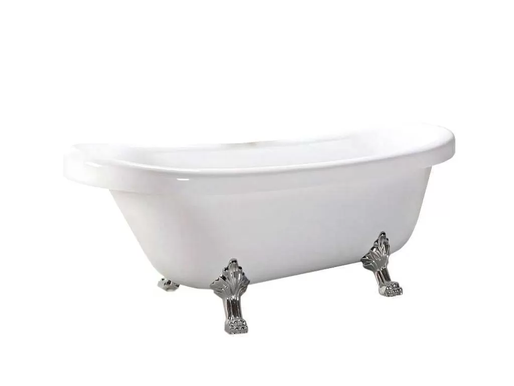 Banheira Com Pés*ELITESHOPPING Banheira De Ilha Vintage 170 X 80 Cm Com Pés Prateados E Torneira - Marigold