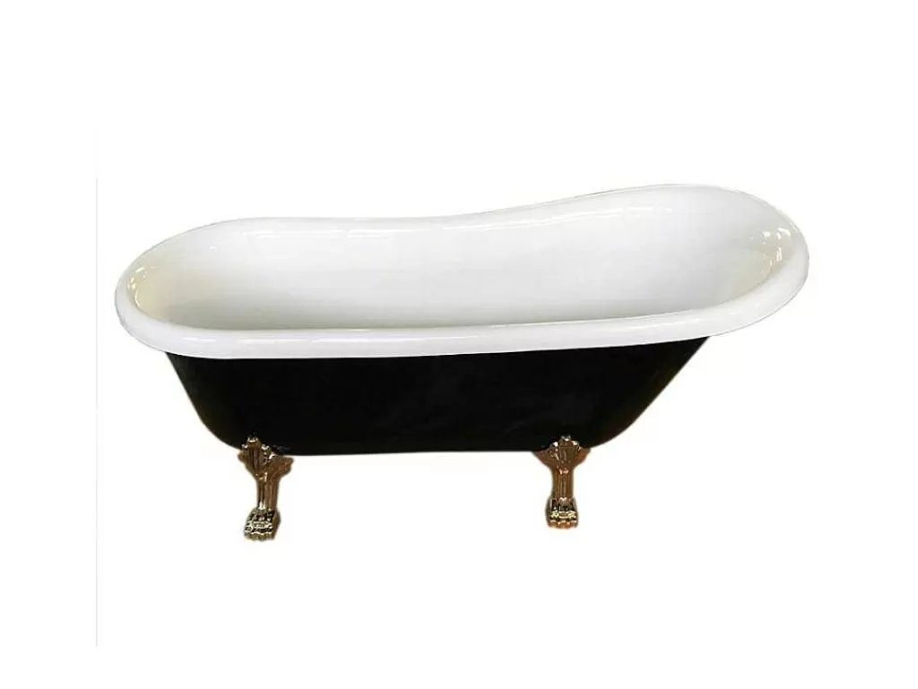 Banheira Com Pés*ELITESHOPPING Banheira De Ilha Vintage Preta 170 X 80 Cm Com Pés Dourados - Marigold Noir