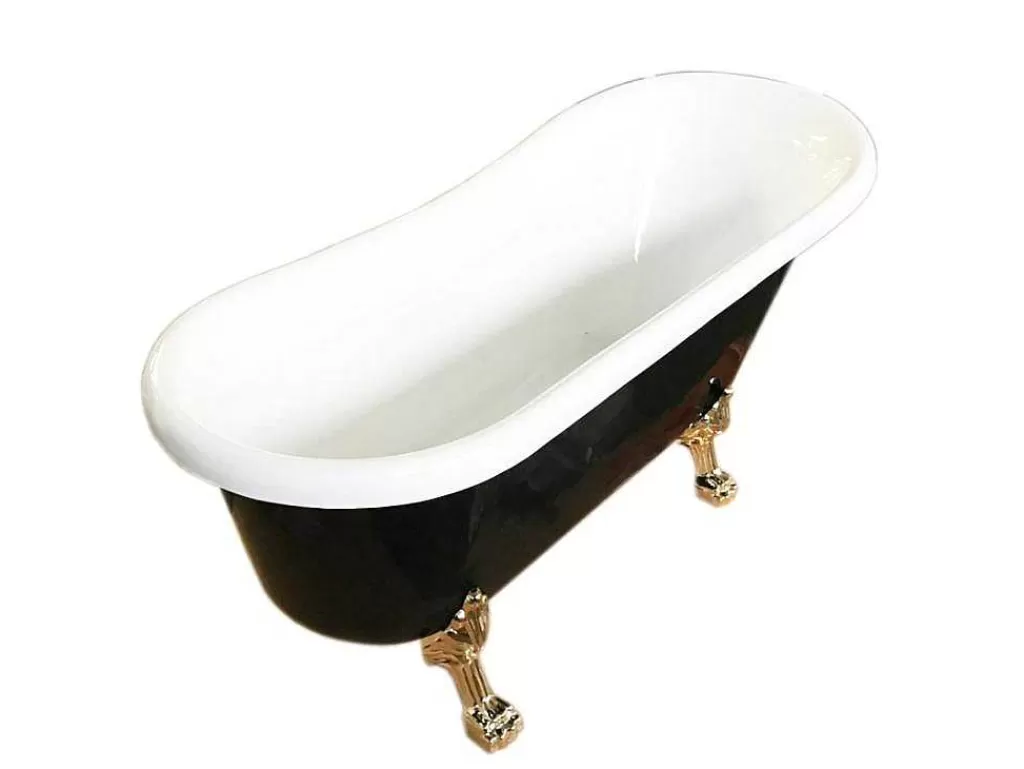Banheira Com Pés*ELITESHOPPING Banheira De Ilha Vintage Preta 170 X 80 Cm Com Pés Dourados - Marigold Noir