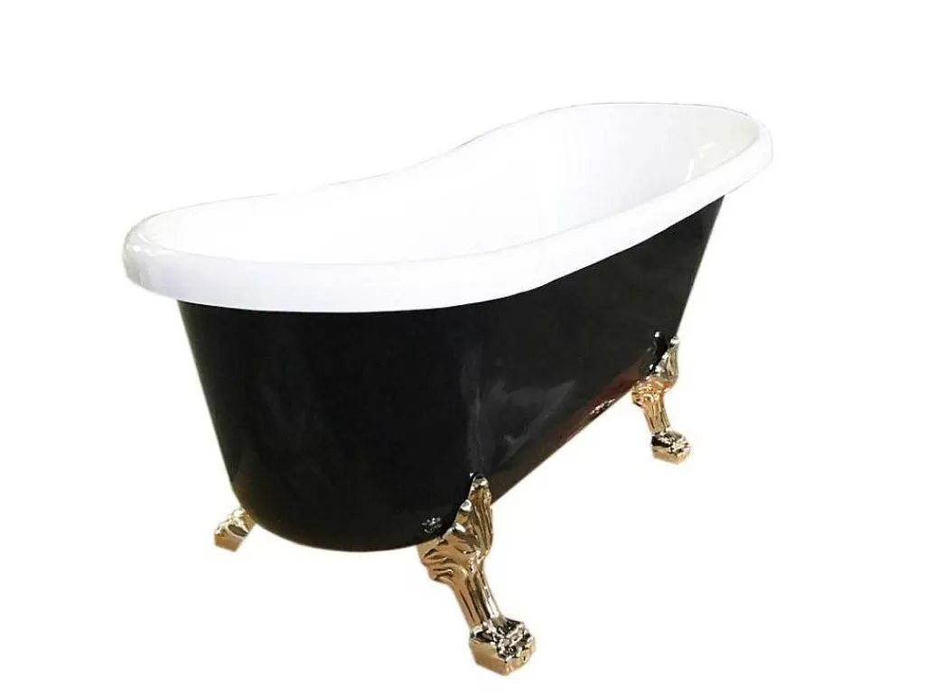 Banheira Com Pés*ELITESHOPPING Banheira De Ilha Vintage Preta 170 X 80 Cm Com Pés Dourados Com Torneira - Marigold Noir