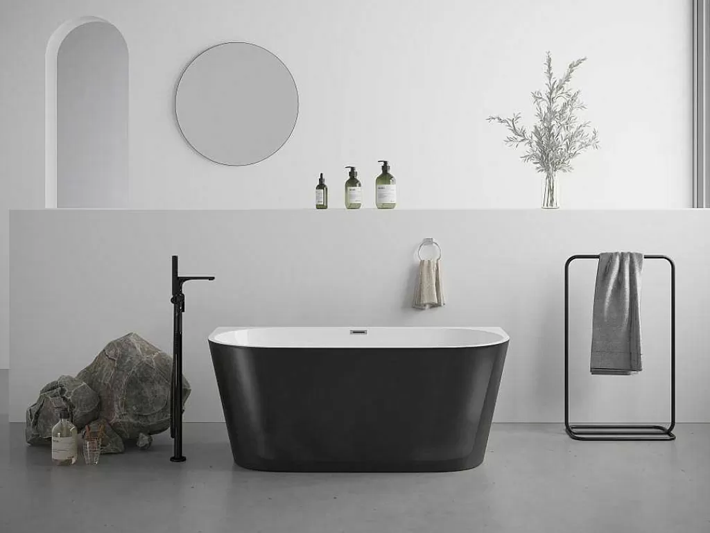 Banheira De Pousar E Encostar*Shower & Design Banheira Semi-Clássica 175 L, 130 X 71,5 X 58 Cm Preta Acrilico - Divina