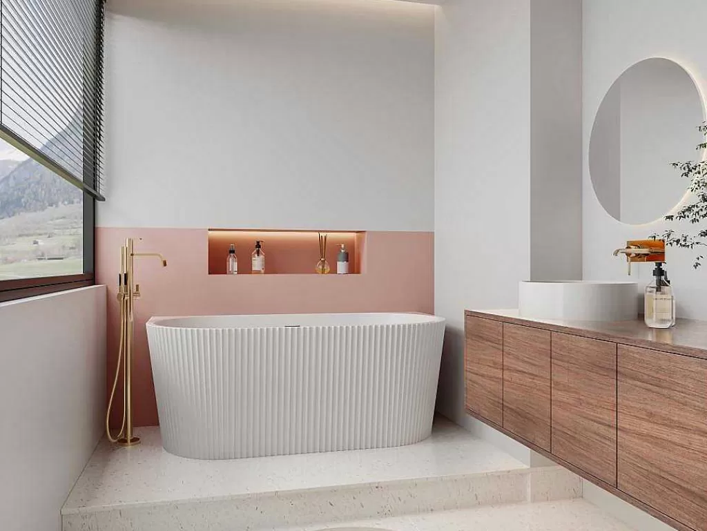 Promoções Casa De Banho & Bem-Estar*Shower & Design Banheira SemiClássica Estriada Em Acrilico Branco Brilhante 149 X 75 X 58 Cm - Zelina