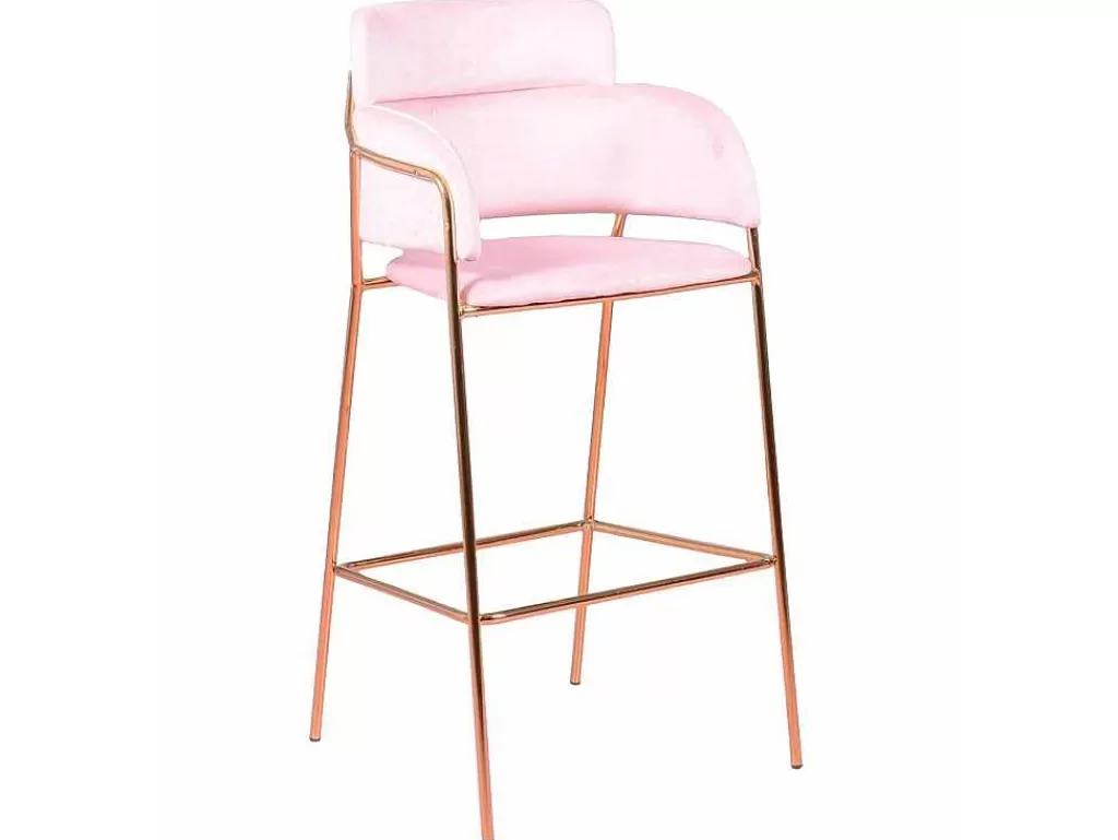 Bancos De Bar*Vente-unique Banqueta De Design Estofada Em Veludo E Pernas Douradas - Cruiser - Rosa