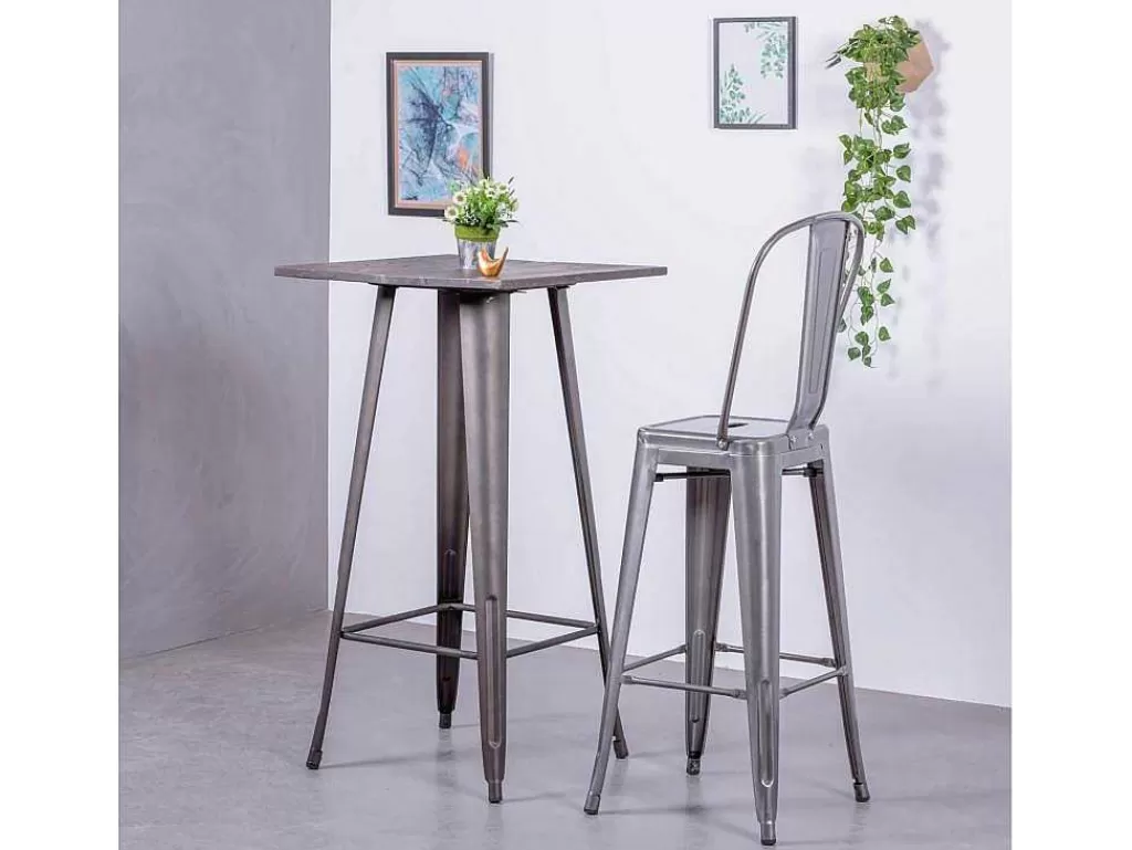 Bancos De Bar*Vente-unique Banqueta Industrial Em Aco Metalizado Com Encosto Alto (76Cm) - Bistro - Metal