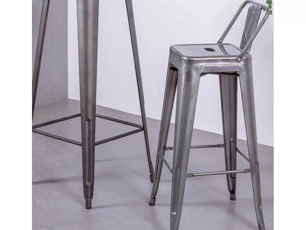 Bancos De Bar*Vente-unique Banqueta Industrial Em Aco Metalizado Com Encosto Baixo (76Cm) - Bistro - Metal