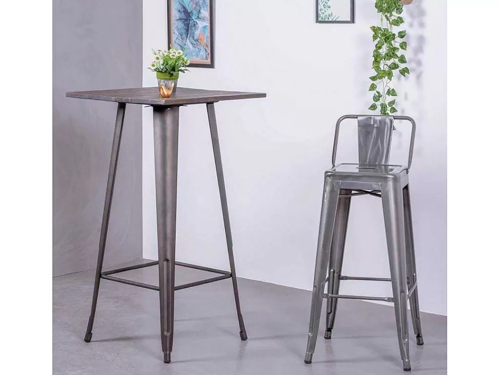Bancos De Bar*Vente-unique Banqueta Industrial Em Aco Metalizado Com Encosto Baixo (76Cm) - Bistro - Metal