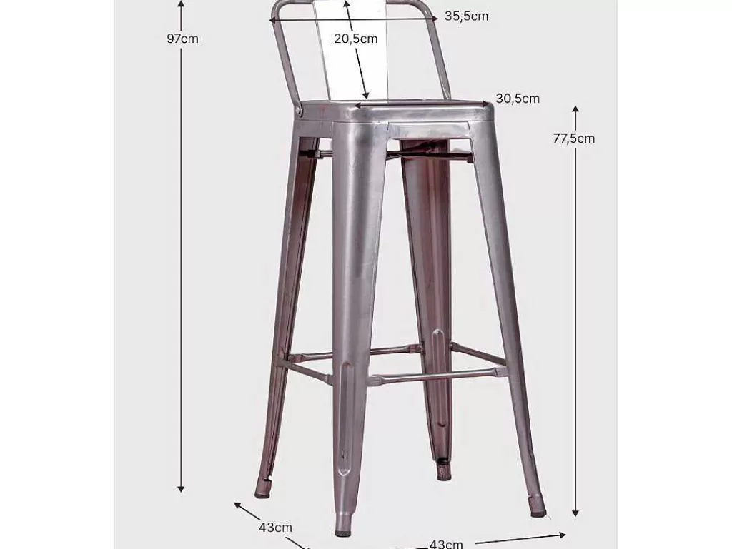 Bancos De Bar*Vente-unique Banqueta Industrial Em Aco Metalizado Com Encosto Baixo (76Cm) - Bistro - Metal