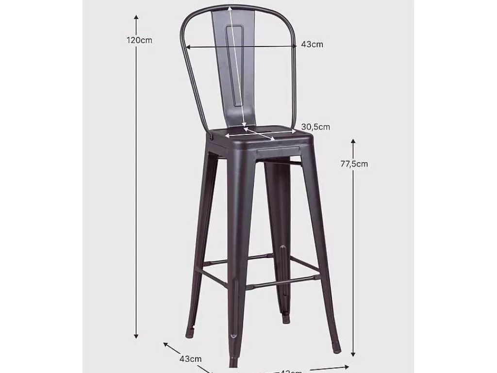 Bancos De Bar*Vente-unique Banqueta Metalica Em Aco Lacado Com Encosto Alto (76Cm) - Bistro - Preto