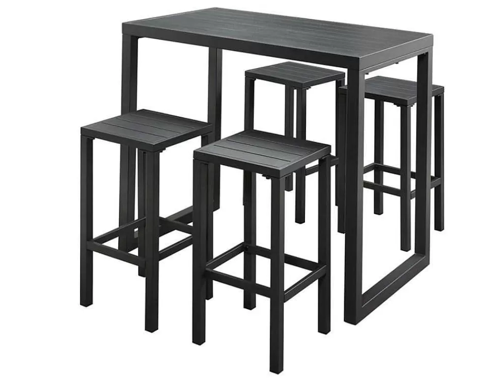 Bar De Jardim*MYLIA Bar De Jardim E 4 Bancos Altos Em Aluminio - Cinza Escuro - Walpole De