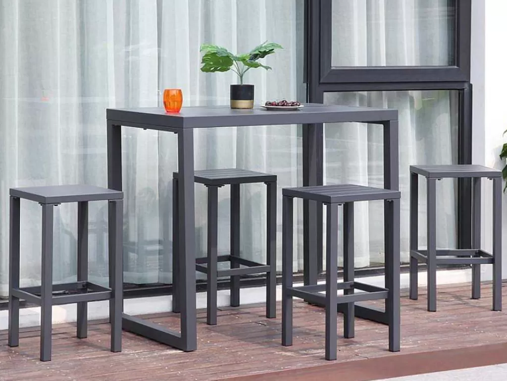 Bar De Jardim*MYLIA Bar De Jardim E 4 Bancos Altos Em Aluminio - Cinza Escuro - Walpole De