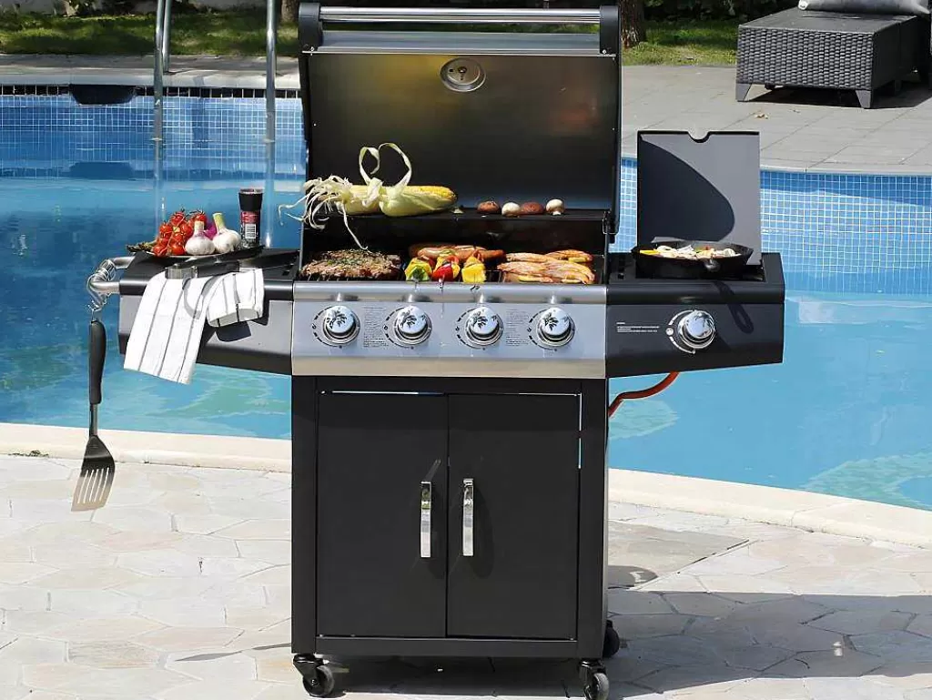Barbecue, Braseiro De Jardim, Plancha*Vente-unique Barbecue A Gas Com 4 Bicos E 1 Fogao Lateral 143X54X115 Cm - Smoky