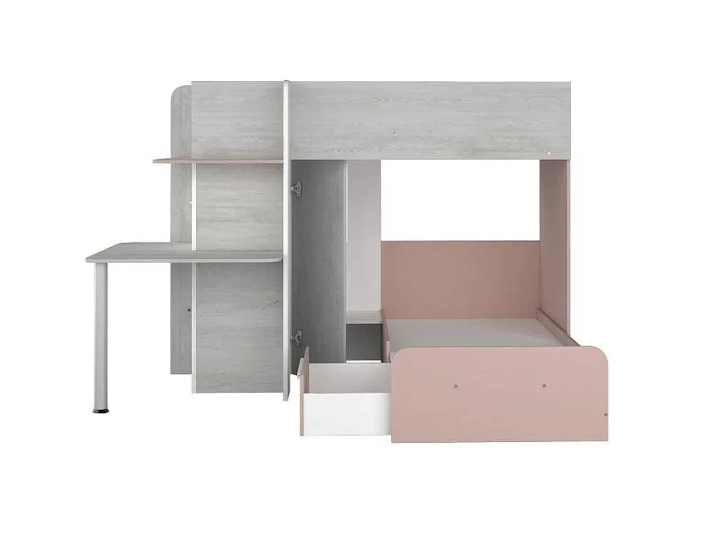 Beliche*Vente-unique Beliche 2 X 90 X 190 Cm, Com Secretária, Cinzento, Branco E Cor-De-Rosa - Samuel