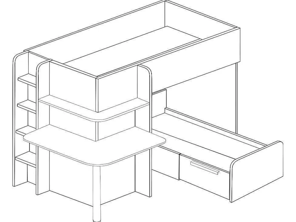 Beliche*Vente-unique Beliche 2 X 90 X 190 Cm Com Secretária Cinzento, Branco E Preto + Colchão - Samuel