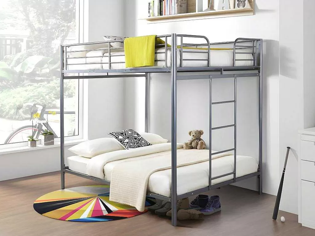 Cama De Criança*Vente-unique Beliche - 2 X 140 X 190 Cm - Prateado + 2 Colchões - Gemini Ii