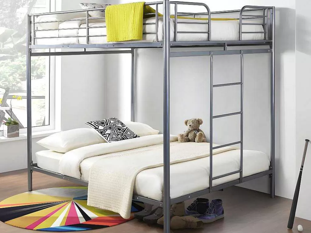 Cama De Criança*Vente-unique Beliche - 2 X 140 X 190 Cm - Prateado + 2 Colchões - Gemini Ii