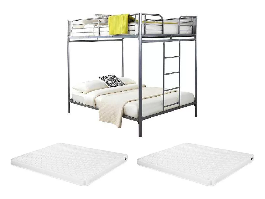 Cama De Criança*Vente-unique Beliche - 2 X 140 X 190 Cm - Prateado + 2 Colchões - Gemini Ii