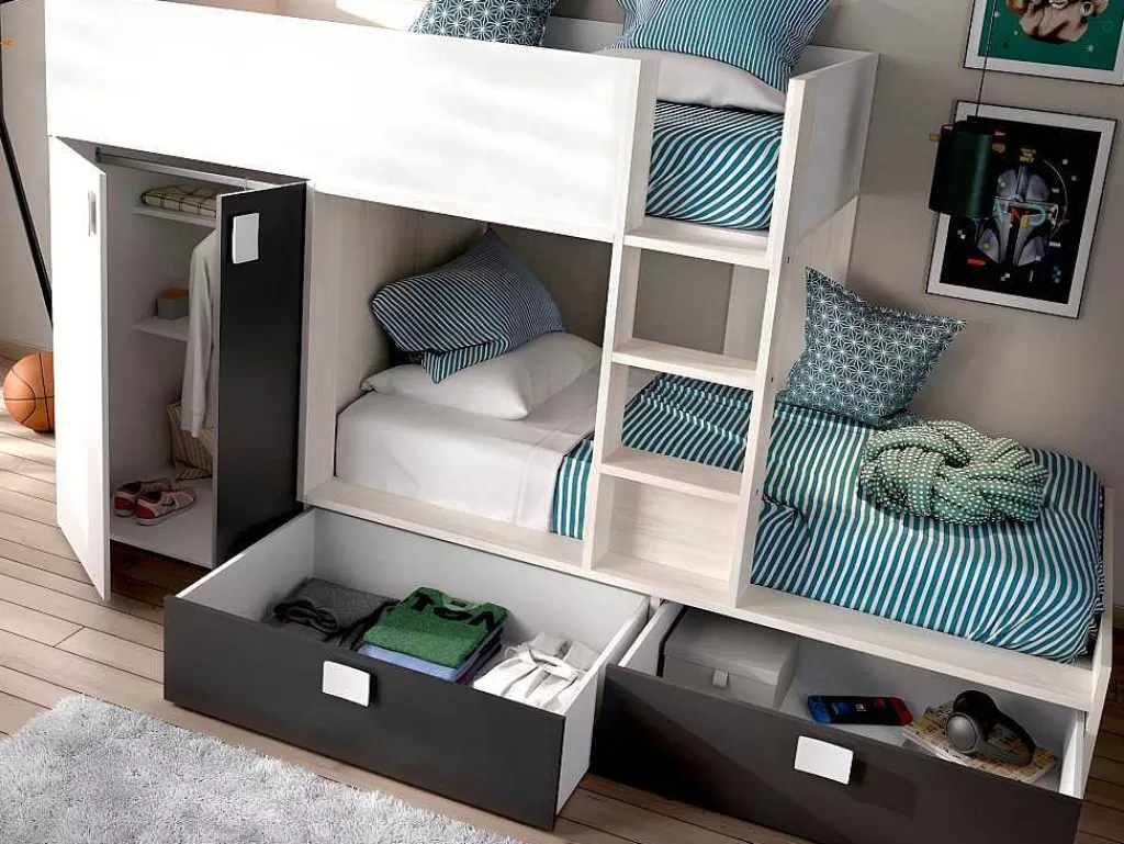 Beliche*Vente-unique Beliche Com Armário Integrado De 2 X 90 X 190 Cm Cor Branco, Natural E Antracite - Juanito
