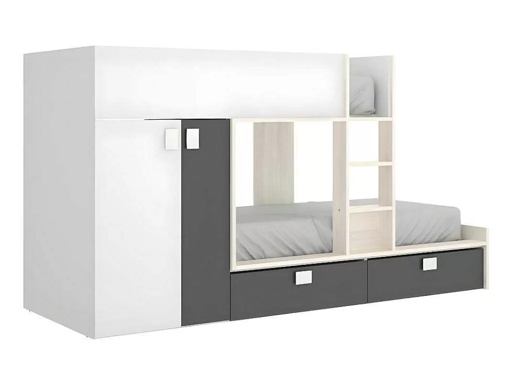 Beliche*Vente-unique Beliche Com Armário Integrado De 2 X 90 X 190 Cm Cor Branco, Natural E Antracite - Juanito