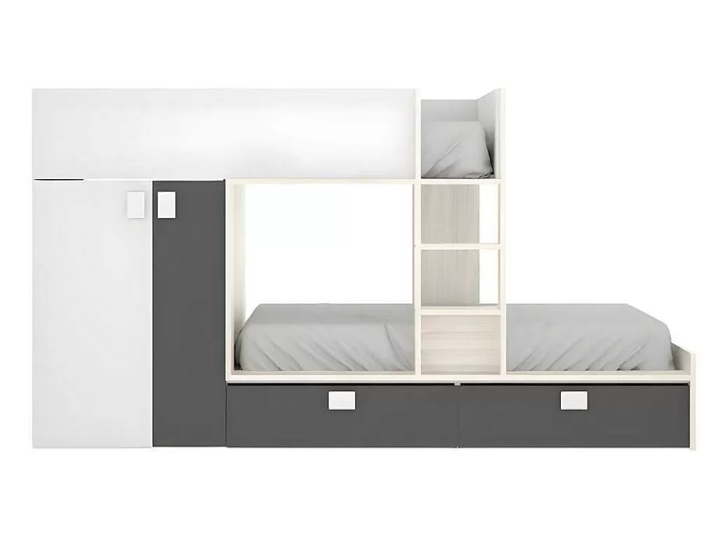 Beliche*Vente-unique Beliche Com Armário Integrado De 2 X 90 X 190 Cm Cor Branco, Natural E Antracite - Juanito