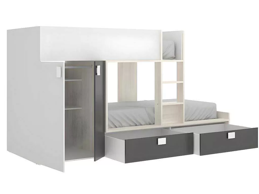 Beliche*Vente-unique Beliche Com Armário Integrado De 2 X 90 X 190 Cm Cor Branco, Natural E Antracite - Juanito