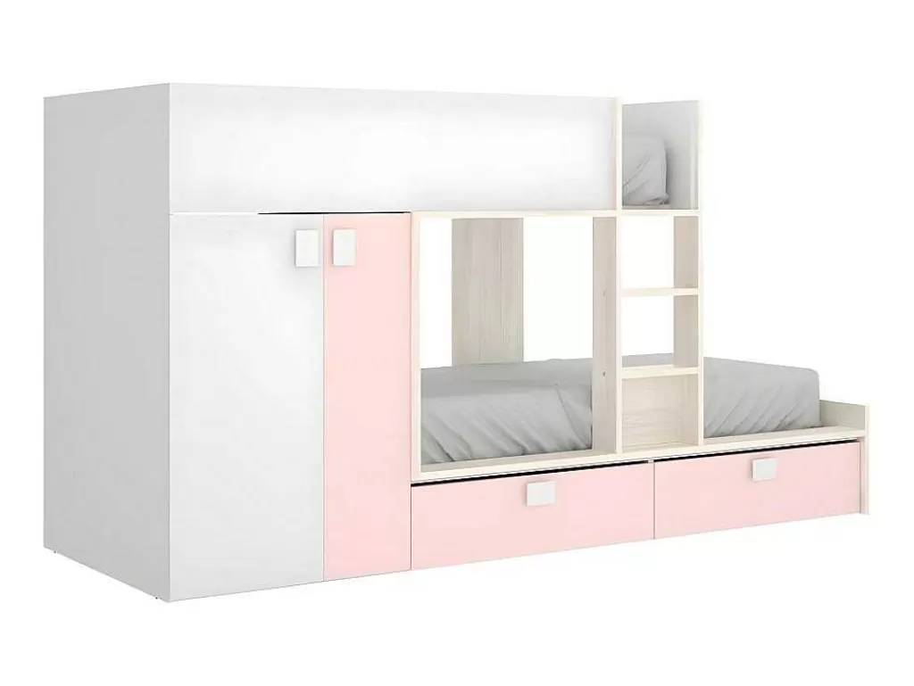 Beliche*Vente-unique Beliche Com Armário Integrado De 2 X 90 X 190 Cm Cor Branco, Natural E Rosa - Juanito