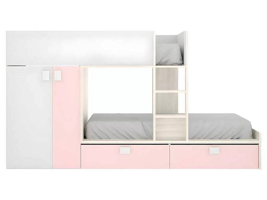 Beliche*Vente-unique Beliche Com Armário Integrado De 2 X 90 X 190 Cm Cor Branco, Natural E Rosa - Juanito