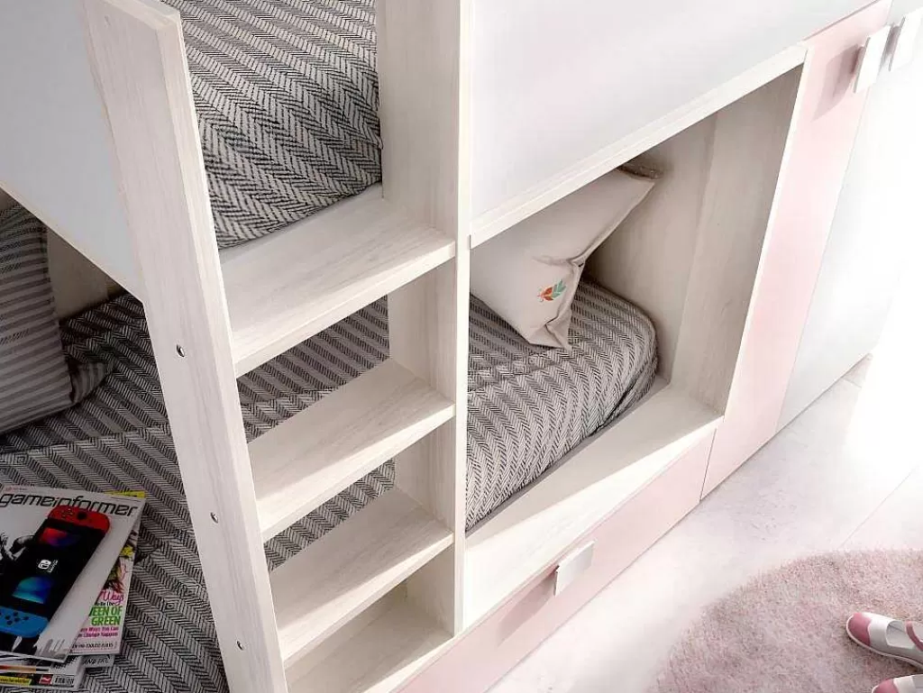Beliche*Vente-unique Beliche Com Armário Integrado De 2 X 90 X 190 Cm Cor Branco, Natural E Rosa - Juanito