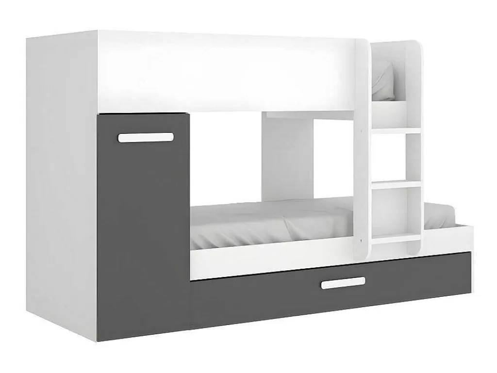 Beliche*Vente-unique Beliche Com Gaveta Cama Dupla E Com Espacos De Arrumação 3X90X190 Cm Cor Antracite E Branco - Anthony