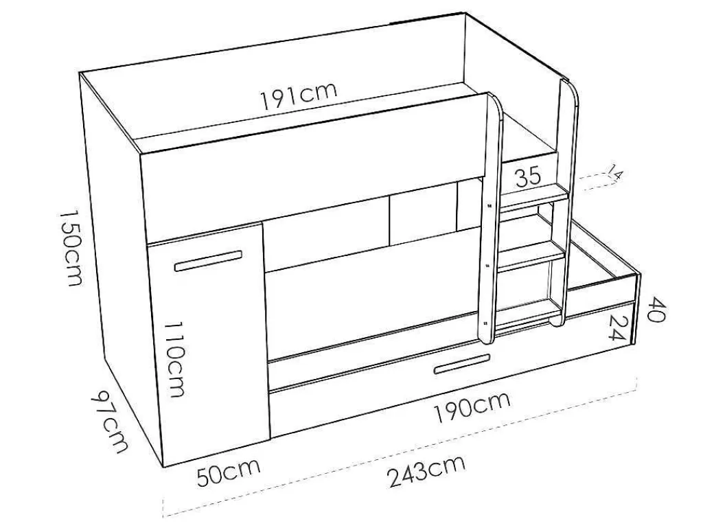 Beliche*Vente-unique Beliche Com Gaveta Cama Dupla E Com Espacos De Arrumação 3X90X190 Cm Cor Antracite E Branco + Colchões - Anthony