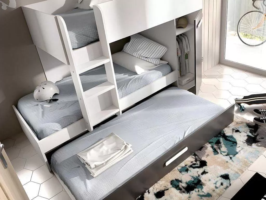 Beliche*Vente-unique Beliche Com Gaveta Cama Dupla E Com Espacos De Arrumação 3X90X190 Cm Cor Antracite E Branco + Colchões - Anthony
