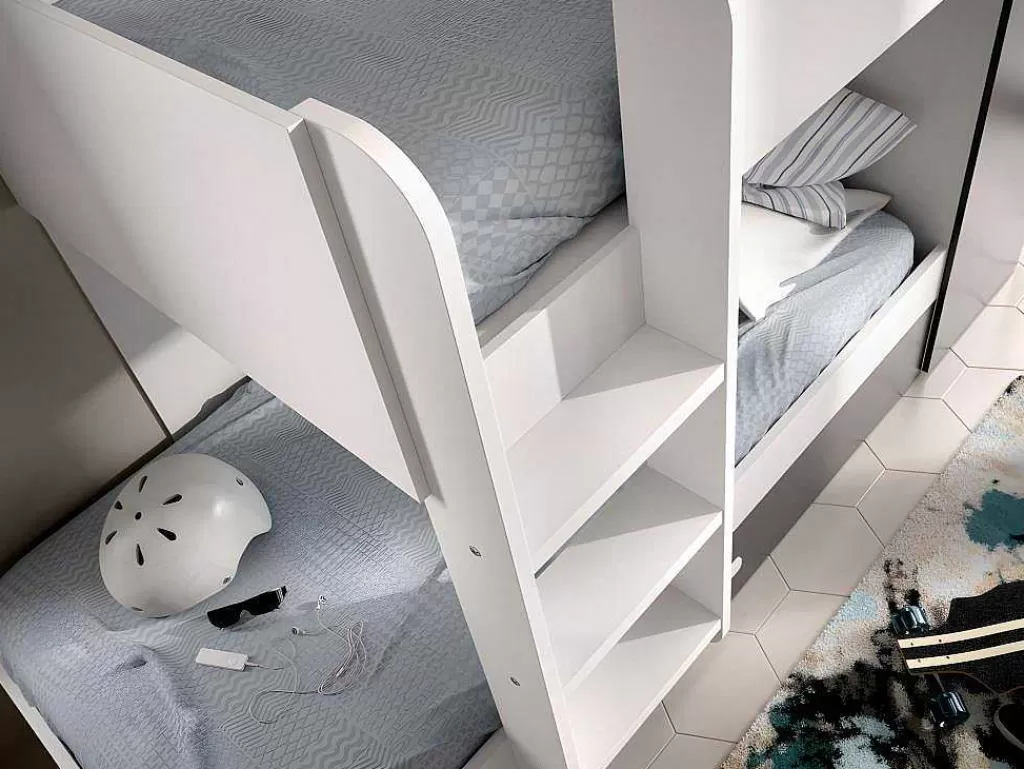 Beliche*Vente-unique Beliche Com Gaveta Cama Dupla E Com Espacos De Arrumação 3X90X190 Cm Cor Antracite E Branco + Colchões - Anthony