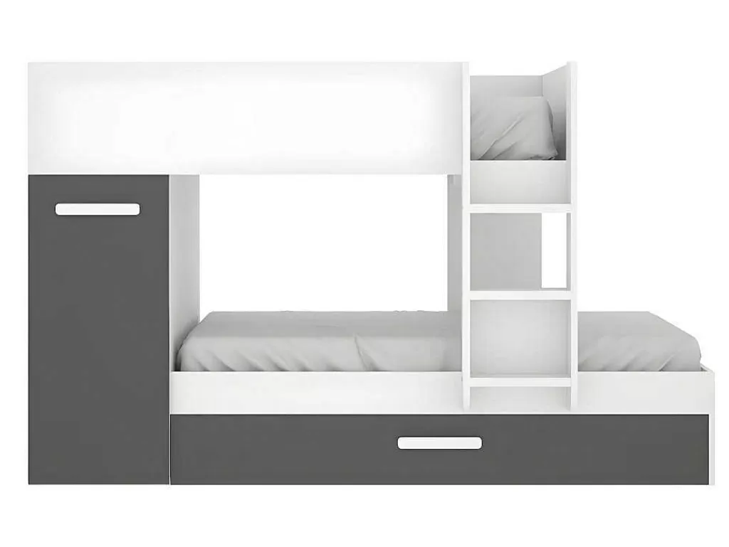 Beliche*Vente-unique Beliche Com Gaveta Cama Dupla E Com Espacos De Arrumação 3X90X190 Cm Cor Antracite E Branco + Colchões - Anthony