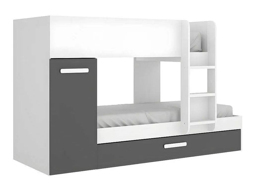 Beliche*Vente-unique Beliche Com Gaveta Cama Dupla E Com Espacos De Arrumação 3X90X190 Cm Cor Antracite E Branco + Colchões - Anthony