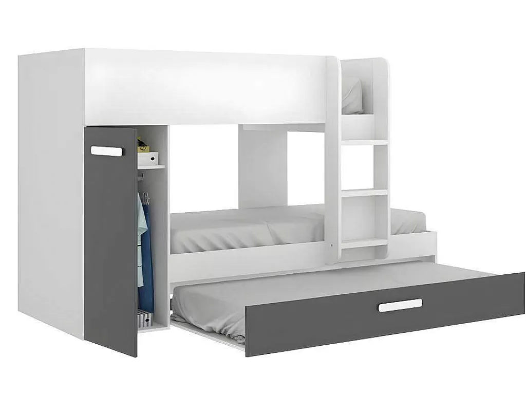 Beliche*Vente-unique Beliche Com Gaveta Cama Dupla E Com Espacos De Arrumação 3X90X190 Cm Cor Antracite E Branco + Colchões - Anthony