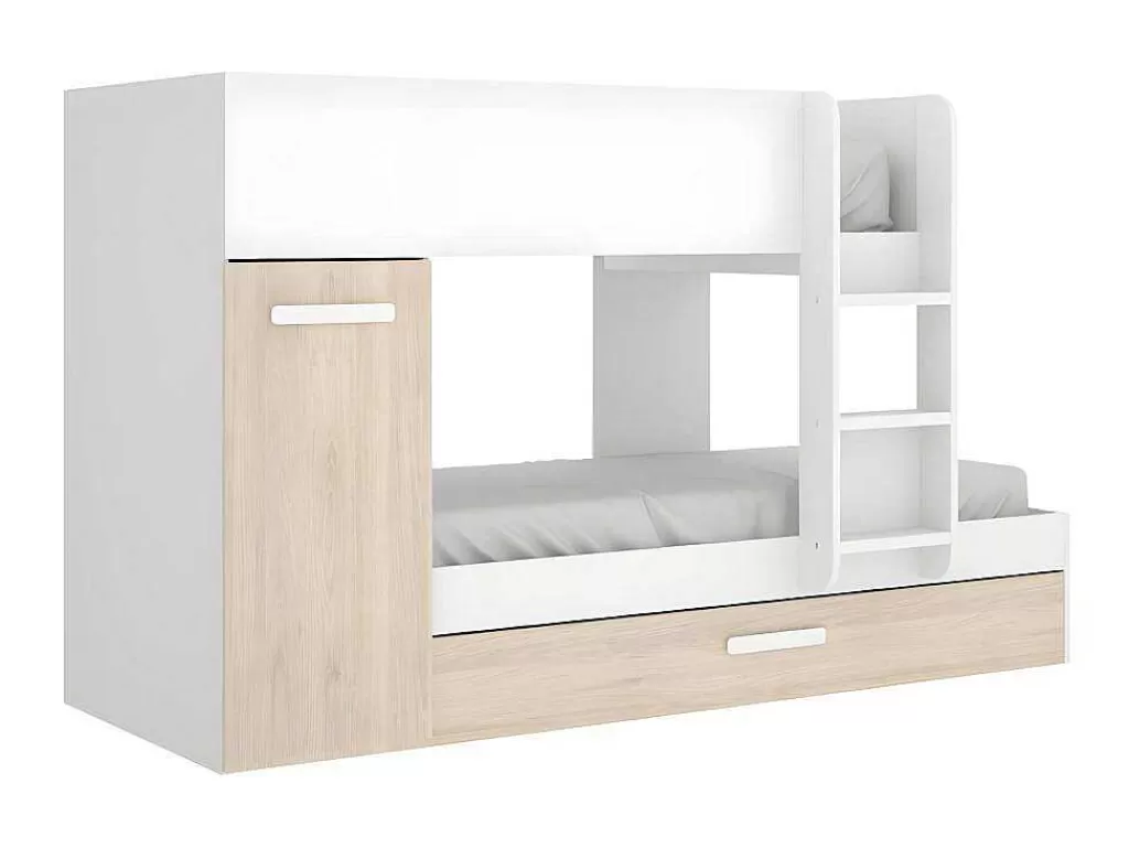 Cama De Criança*Vente-unique Beliche Com Gaveta Cama Dupla E Com Espacos De Arrumação 3X90X190 Cm Cor Branco E Natural - Anthony