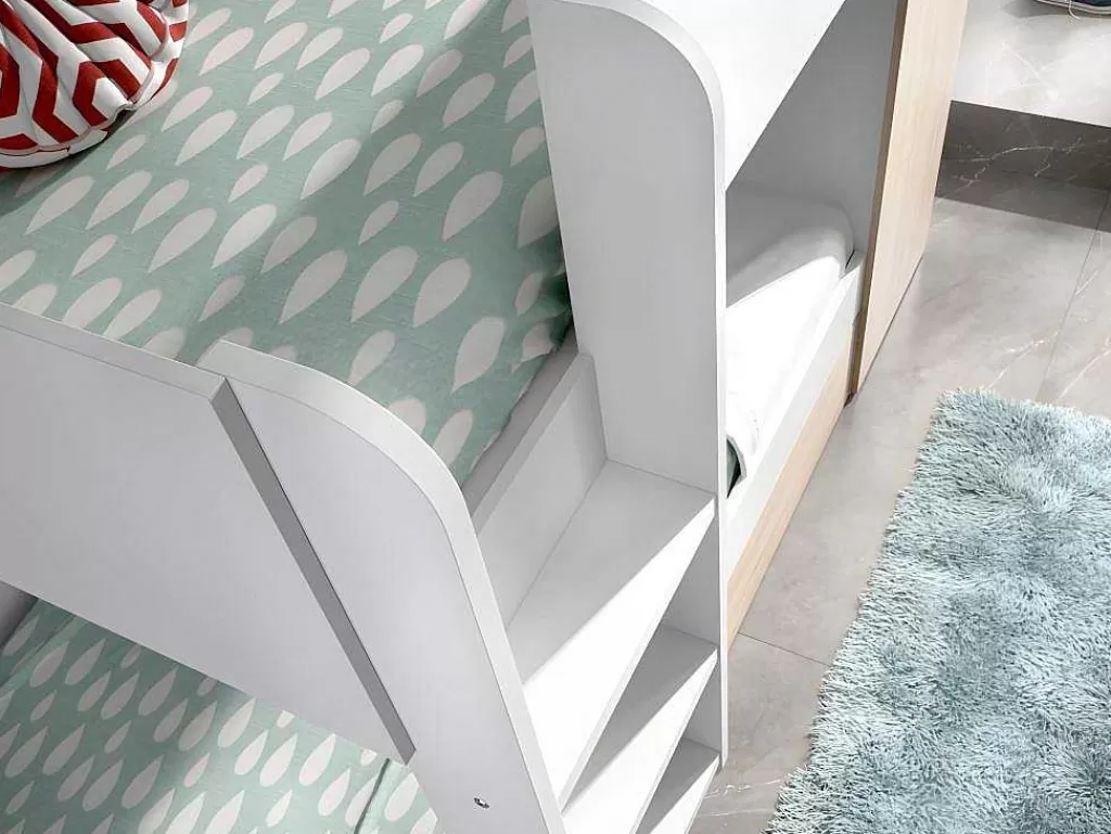 Cama De Criança*Vente-unique Beliche Com Gaveta Cama Dupla E Com Espacos De Arrumação 3X90X190 Cm Cor Branco E Natural - Anthony