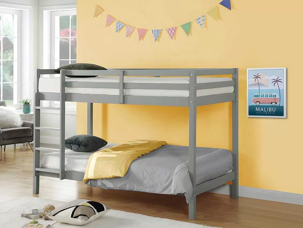Beliche*Vente-unique Beliche De 2 X 90 X 190 Cm Em Pinho Macico Cor Cinza + Colchão - Anicet Ii