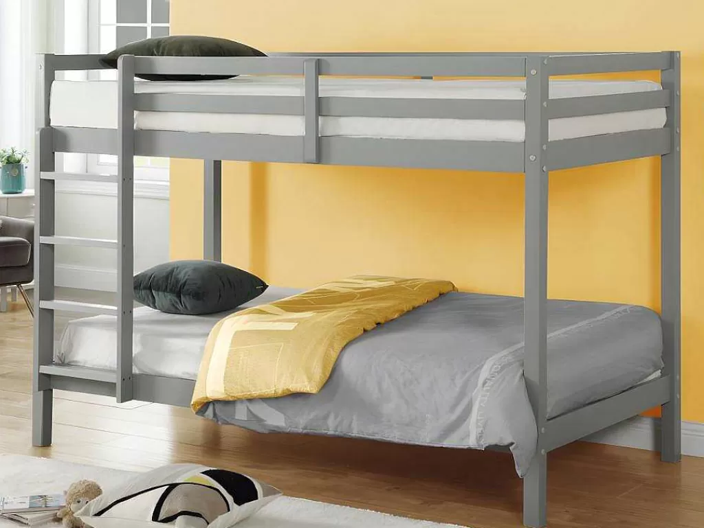 Beliche*Vente-unique Beliche De 2 X 90 X 190 Cm Em Pinho Macico Cor Cinza + Colchão - Anicet Ii