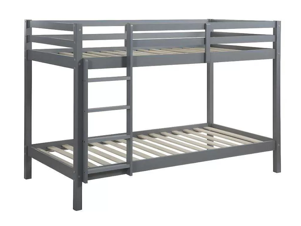 Beliche*Vente-unique Beliche De 2 X 90 X 190 Cm Em Pinho Macico Cor Cinza + Colchão - Anicet Ii