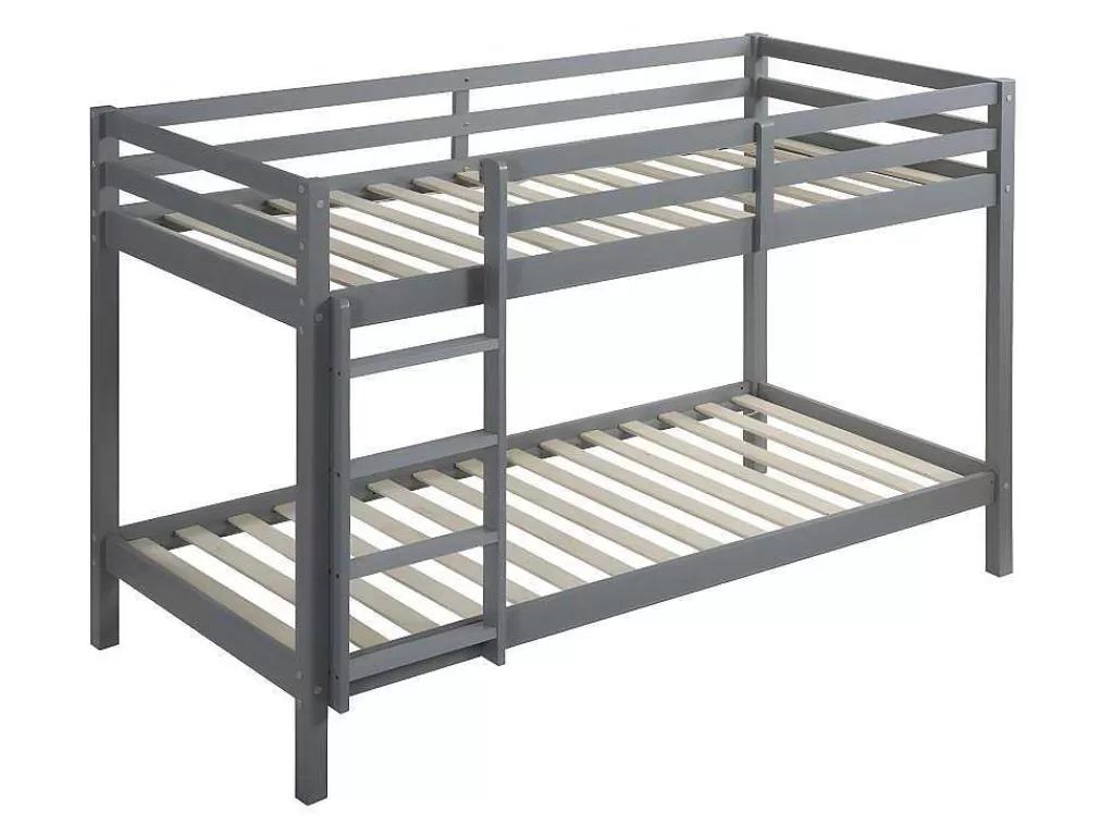 Beliche*Vente-unique Beliche De 2 X 90 X 190 Cm Em Pinho Macico Cor Cinza + Colchão - Anicet Ii