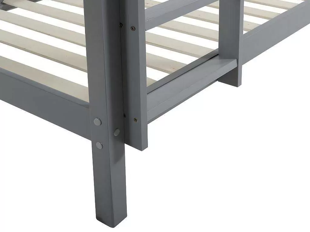 Beliche*Vente-unique Beliche De 2 X 90 X 190 Cm Em Pinho Macico Cor Cinza + Colchão - Anicet Ii