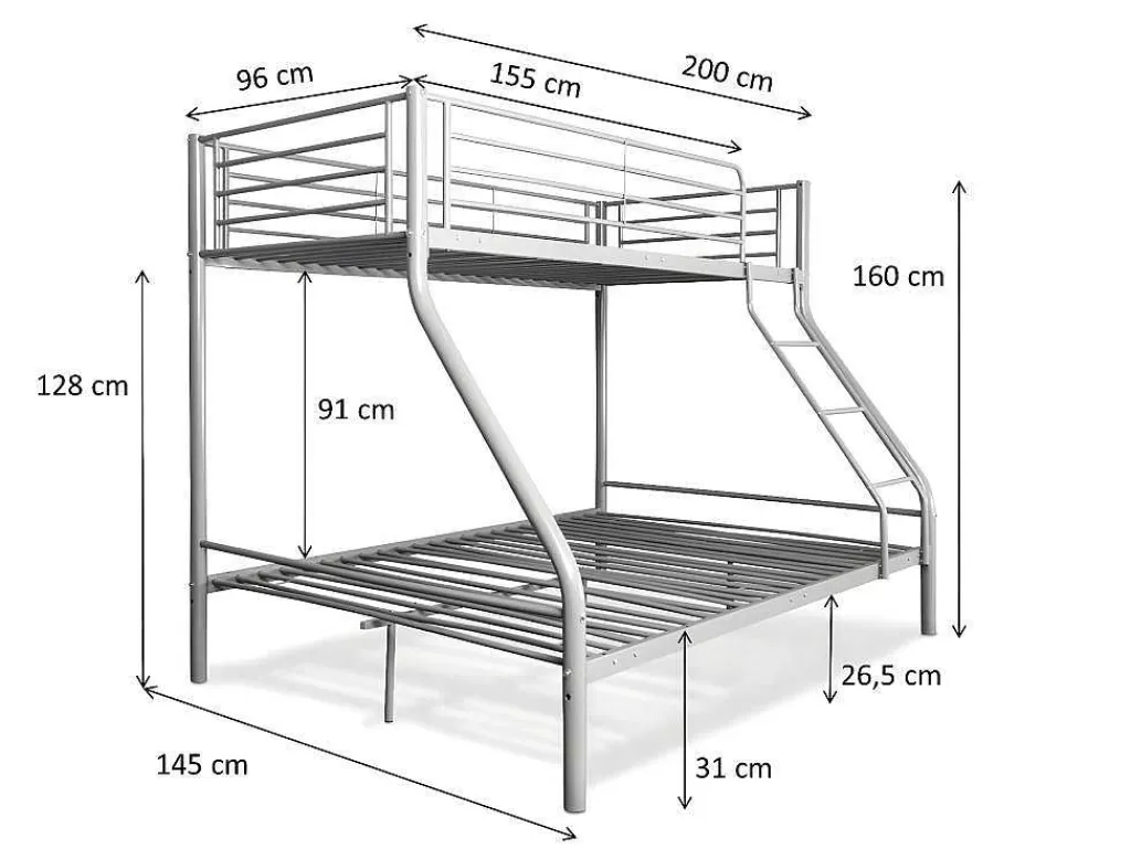 Cama De Adulto*Saldosystocks Beliche Duplo E Solteiro De Metal Para 3 Péssoas, Branco