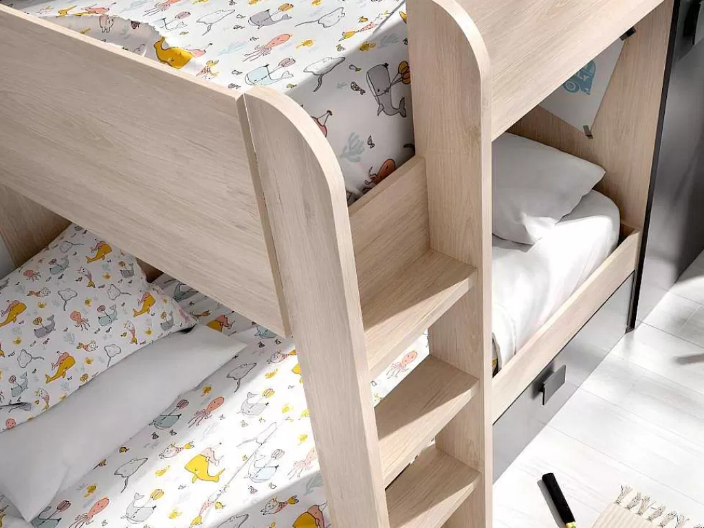 Beliche*Vente-unique Beliche Reversivel De 2 X 90 X 190 Cm Com Espacos De Arrumação Integrados Cor Carvalho E Antracite - Ricardo